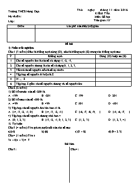 Kiểm tra 15 phút môn Số học - Trường THCS Hưng Đạo